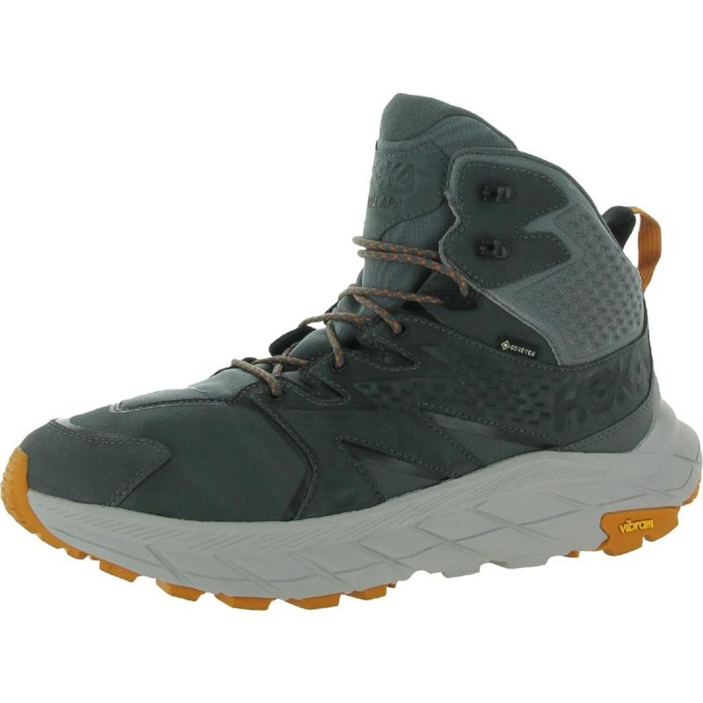 Hoka One One Mens Anacapa Mid Gray Leather High-Top Sneakers Shoes Used